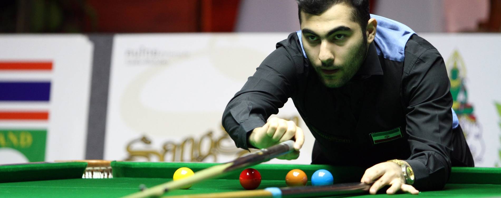 2022 Snooker Shoot Out Champion Hossein Vafaei lines up a shot