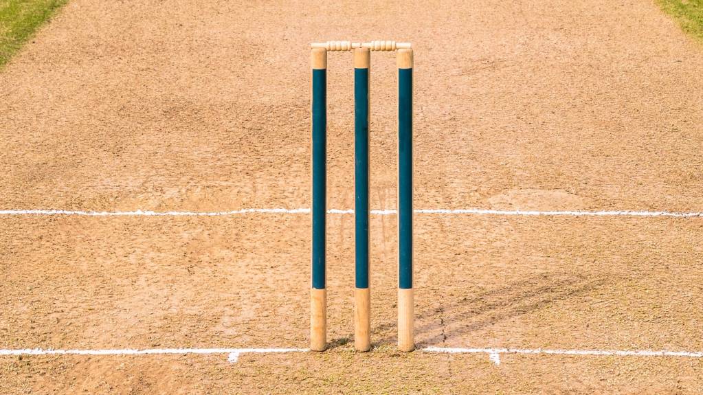 A cricket wicket is made up of 3 vertical stumps topped by 2 horizontal bails, which are dislodged when hit by the ball