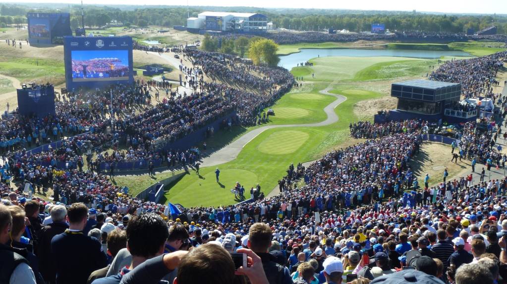 A huge crowd gathers at the Ryder Cup