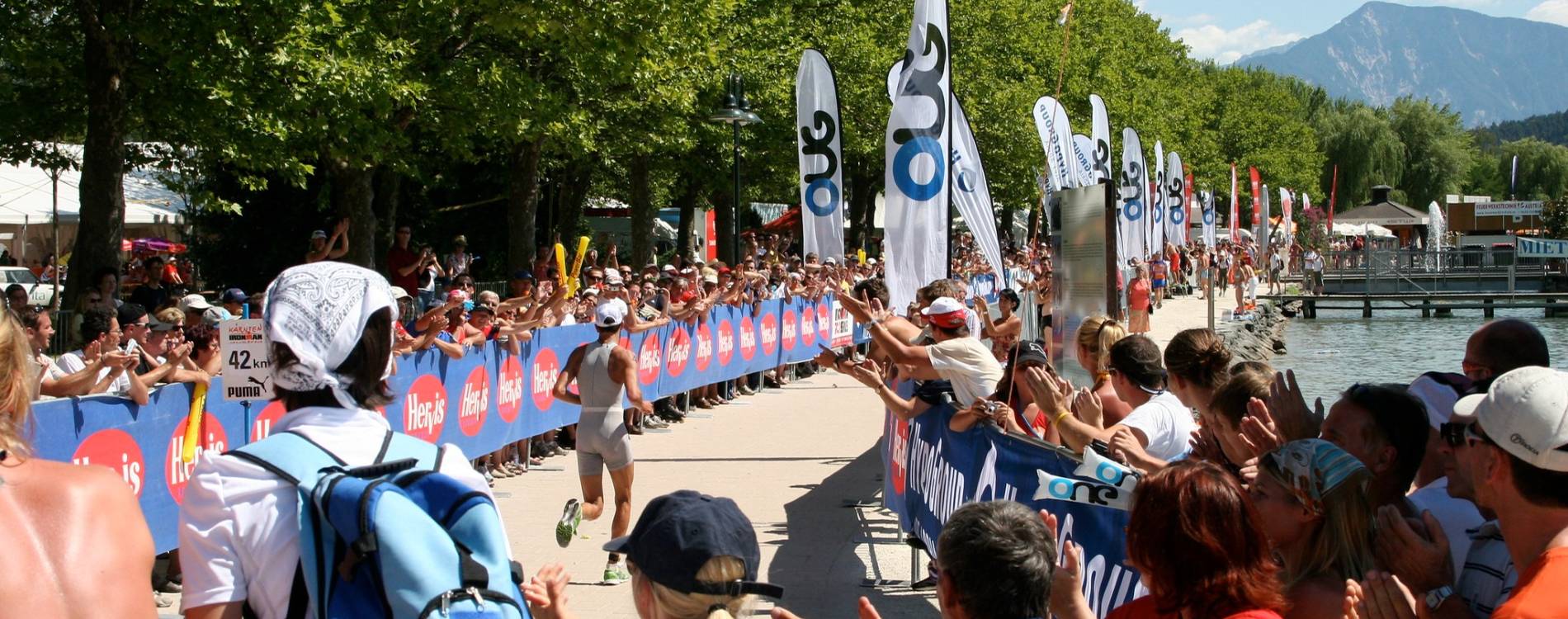 A man competes in an Ironman event