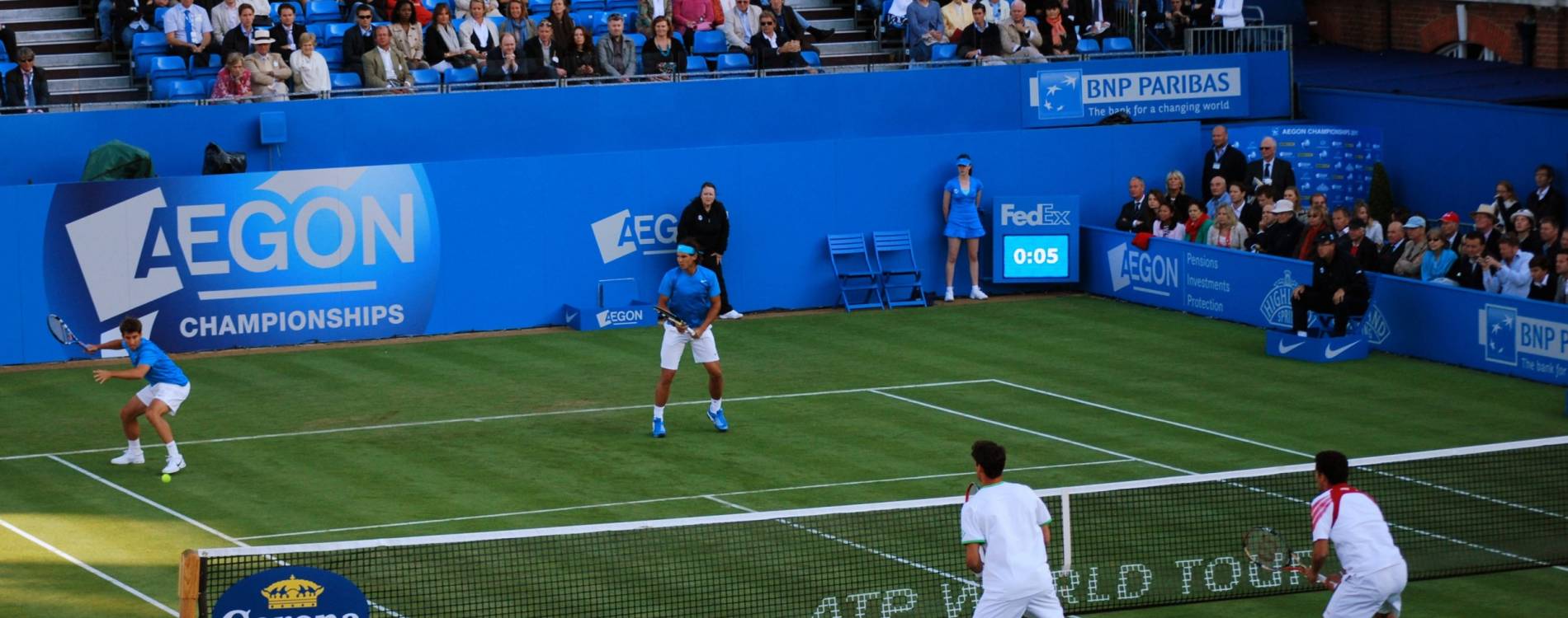A men's doubles match at the Cinch Championships
