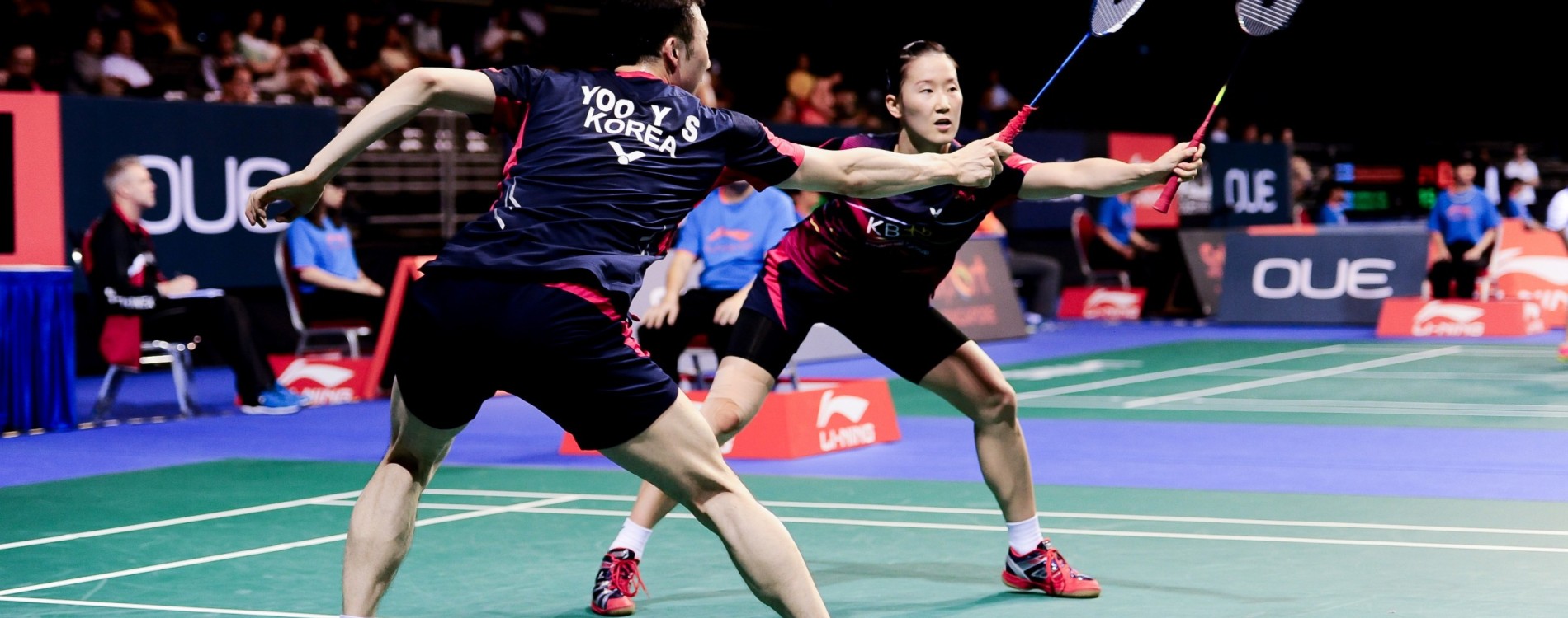 A mixed doubles match at the Singapore Open