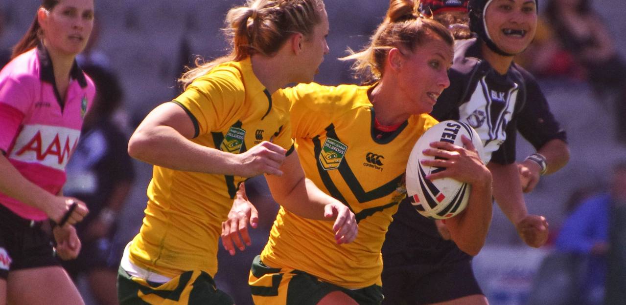 A pair of Jillaroos players, during a match against New Zealand