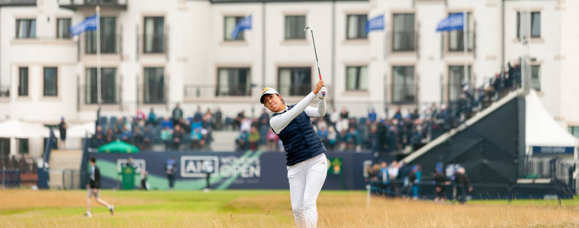 A player takes a swing at the Women's Open