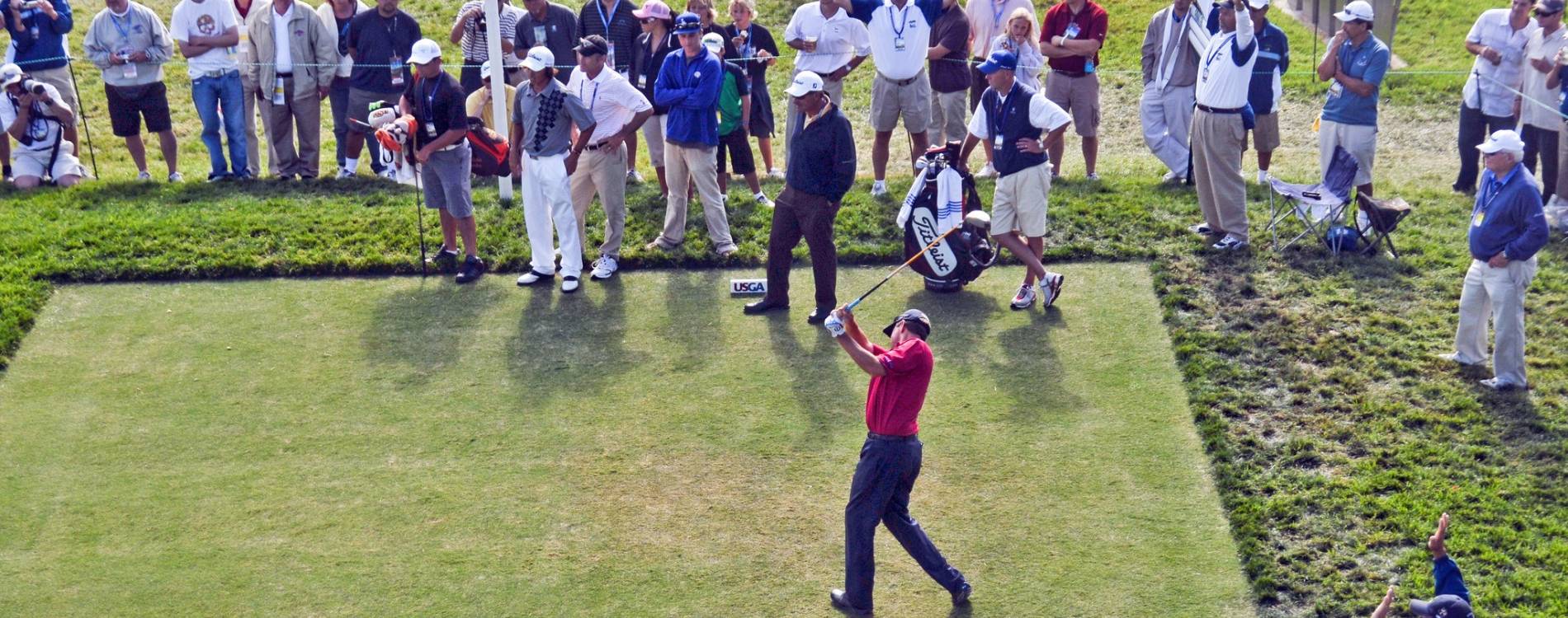 A player tees off at the US Open