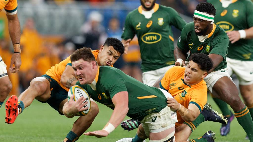A rugby union match between Australia and South Africa