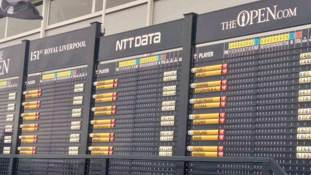 A scoreboard at The Open