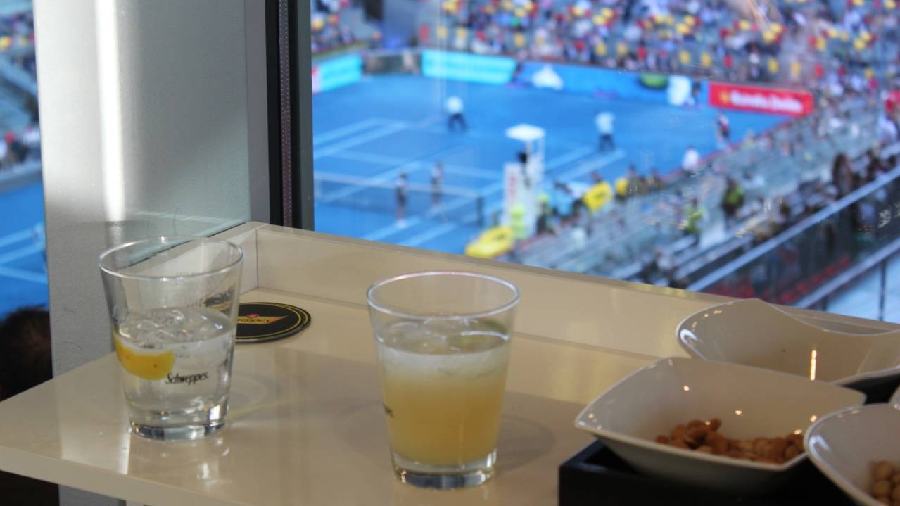 A view of Manolo Santana Stadium from a hospitality area, at the Madrid Open