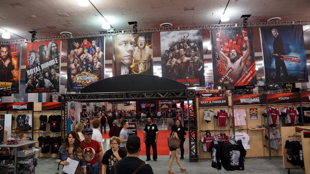 A wide range of merchandise is available at most WWE events