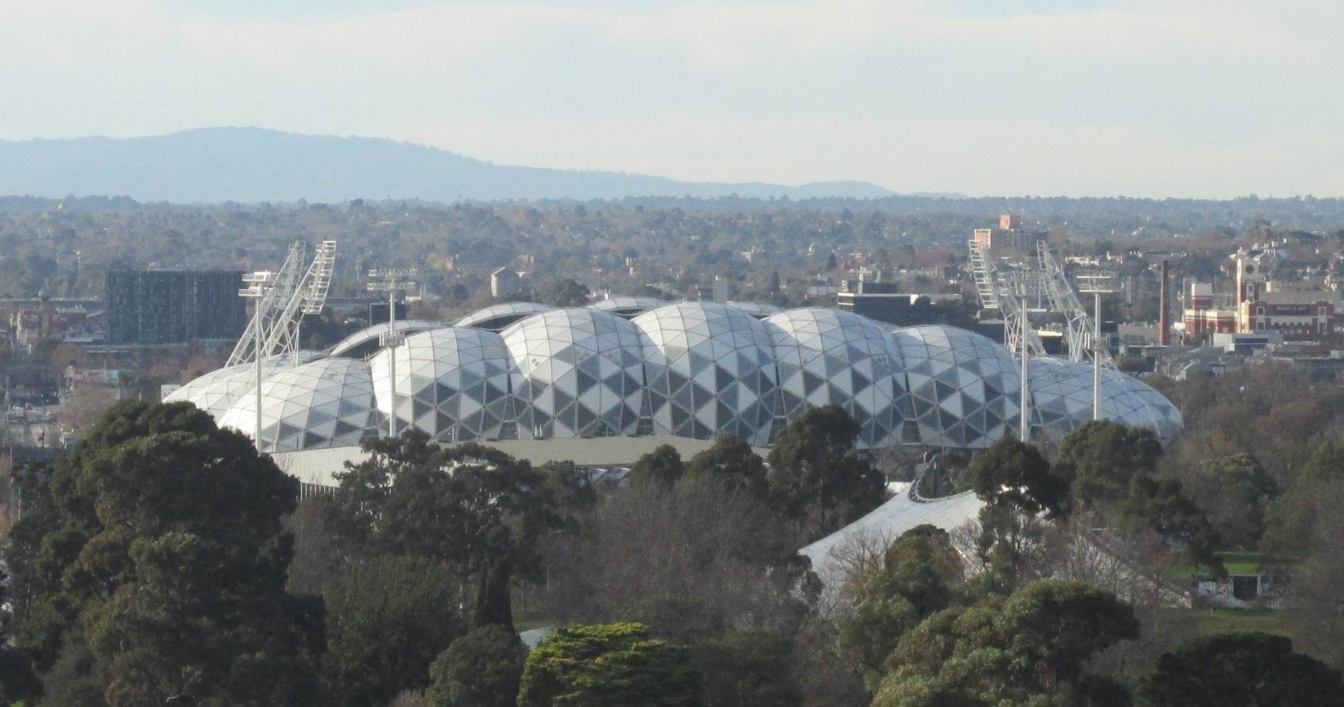 AAMI Park, also known as Melbourne Rectangular Stadium, as seen from the city's Mantra Southbank hotel