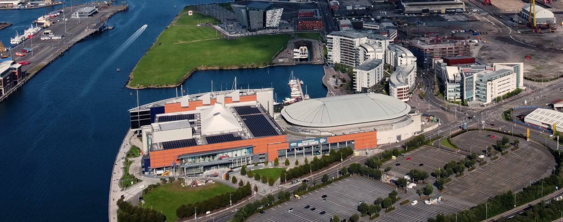 Aerial shot of SSE Arena, Belfast