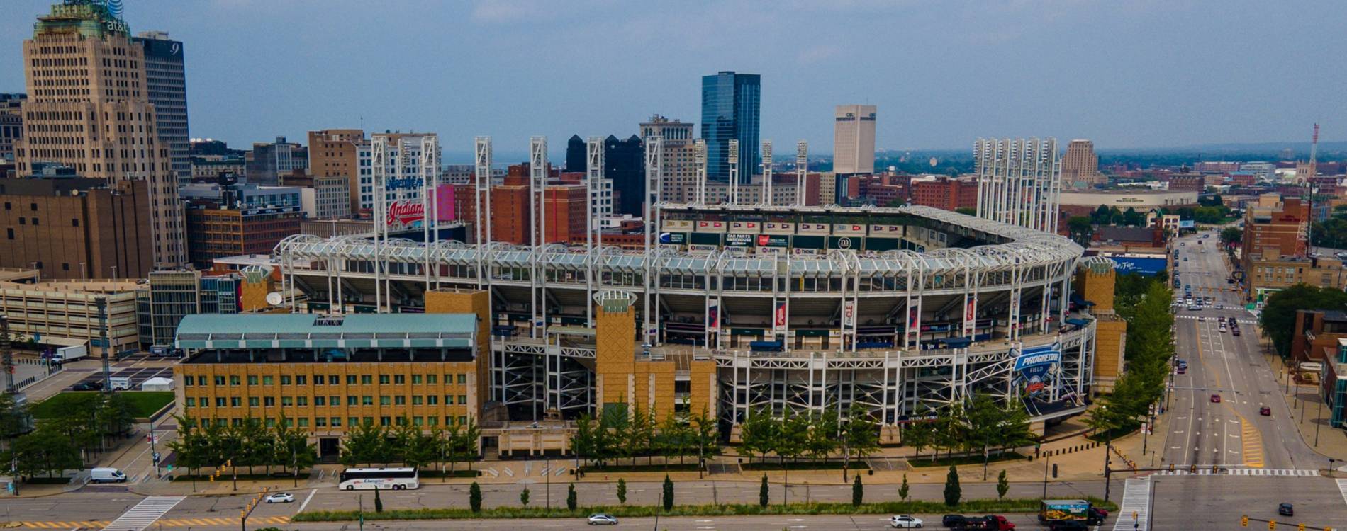 Aerial view from outside Progressive Field