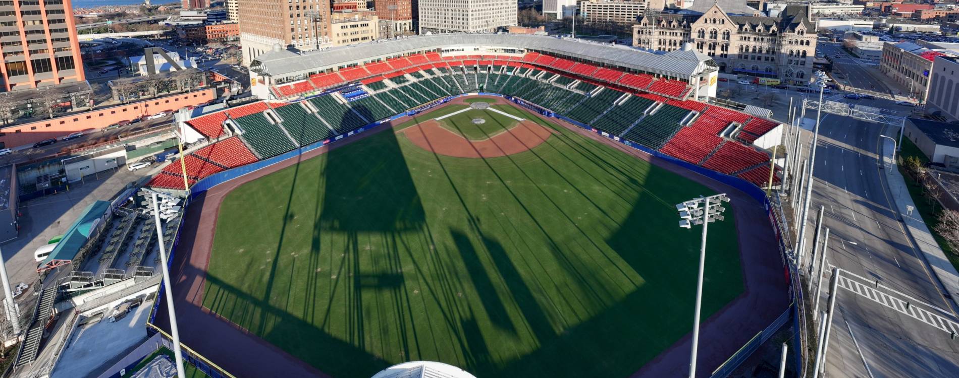 Aerial view of Sahlen Field in Buffalo, New York
