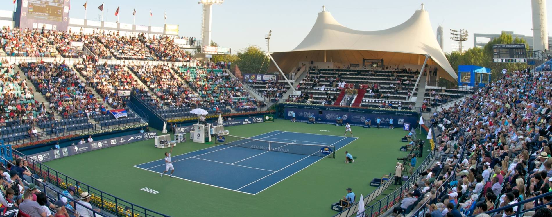 Andy Murray and Novak Djokovic in action at the Dubai Duty Free Tennis Championships