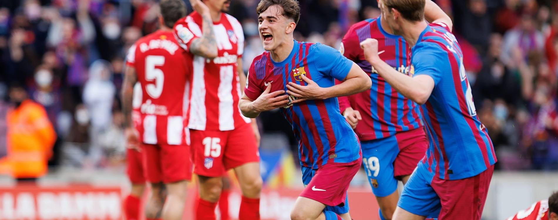 Barcelona celebrate a goal against Atletico in 2022
