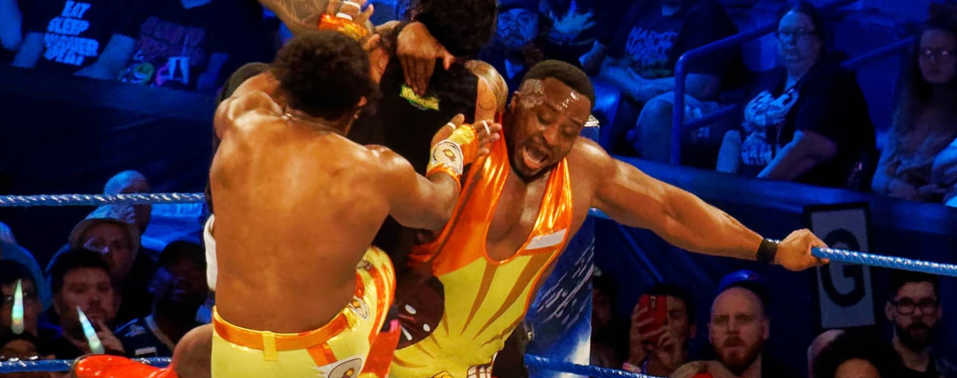 Big E slams his opponent on Friday Night SmackDown