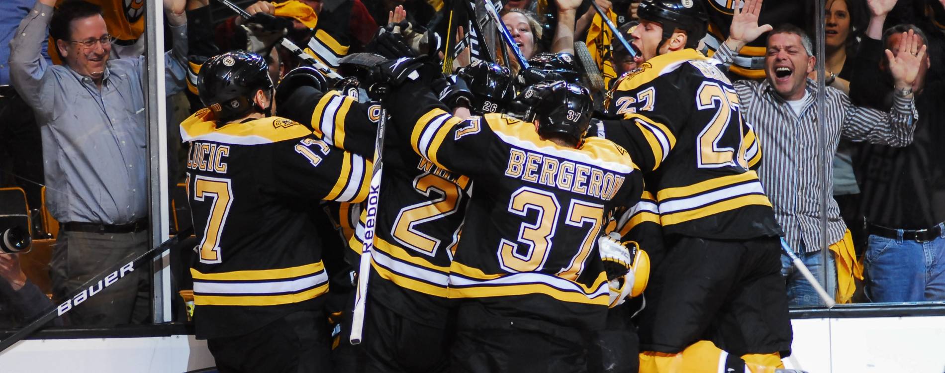 Bruins celebrate in front of their fans
