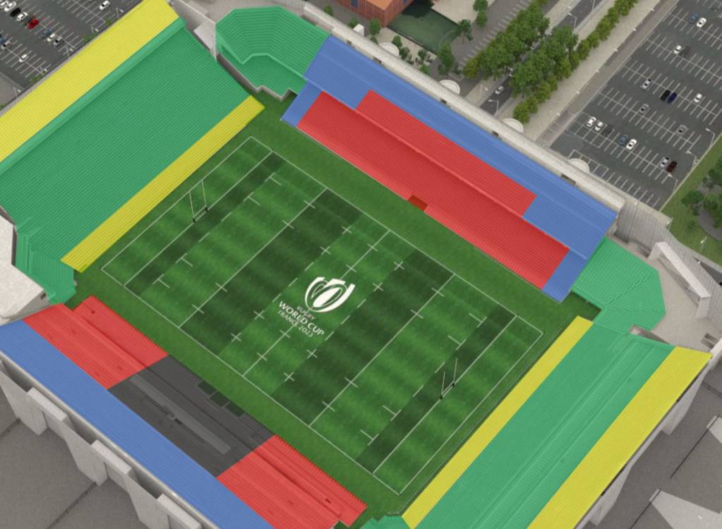 Category 1 seating is highlighted in red; Category 2 in blue, Category 3 in green; Category 4 in yellow