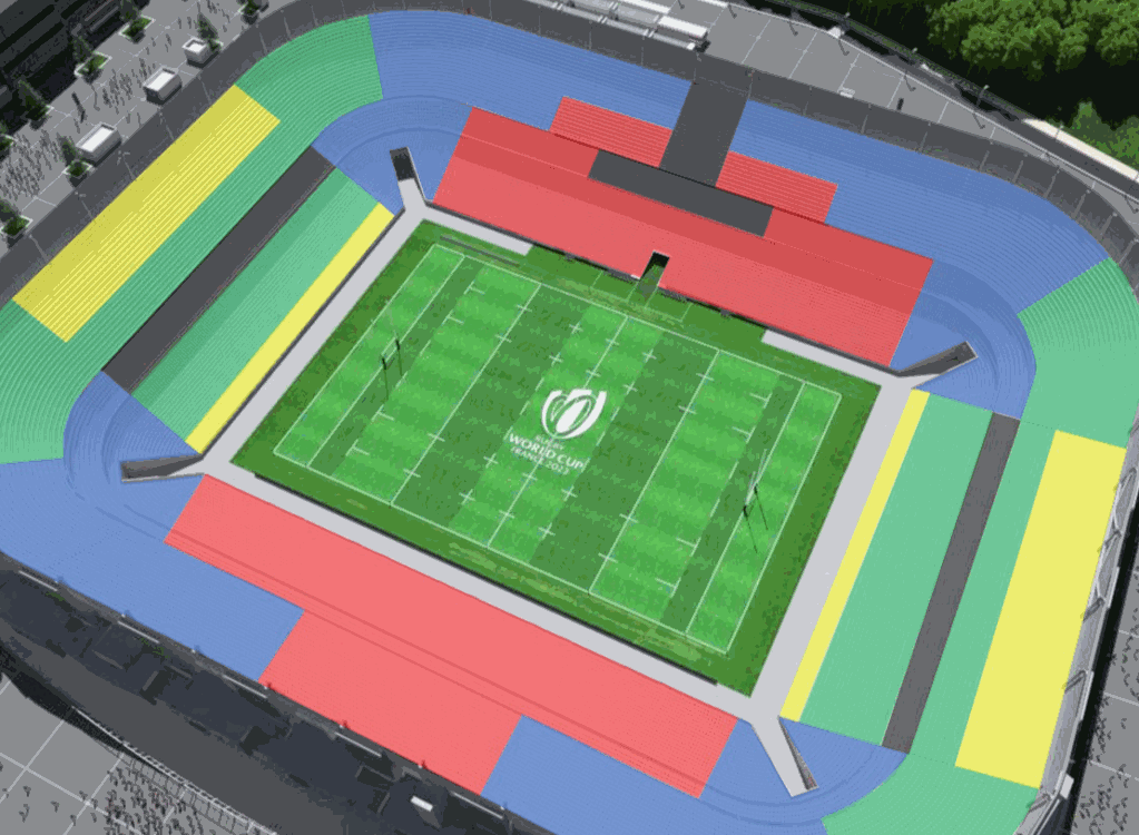 Category 1 seating is highlighted in red; Category 2 in blue, Category 3 in green; Category 4 in yellow