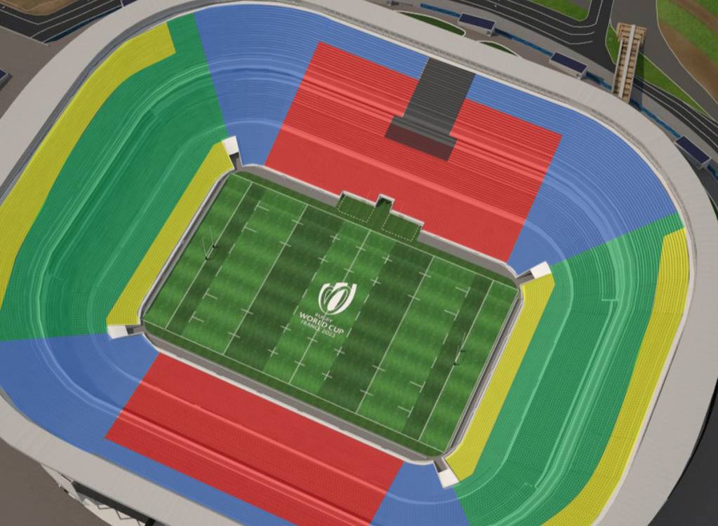 Category 1 seating is highlighted in red; Category 2 in blue, Category 3 in green; Category 4 in yellow