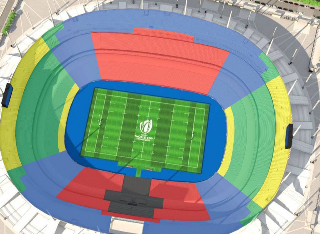 Category 1 seating is highlighted in red; Category 2 in light blue, Category 3 in green; Category 4 in yellow