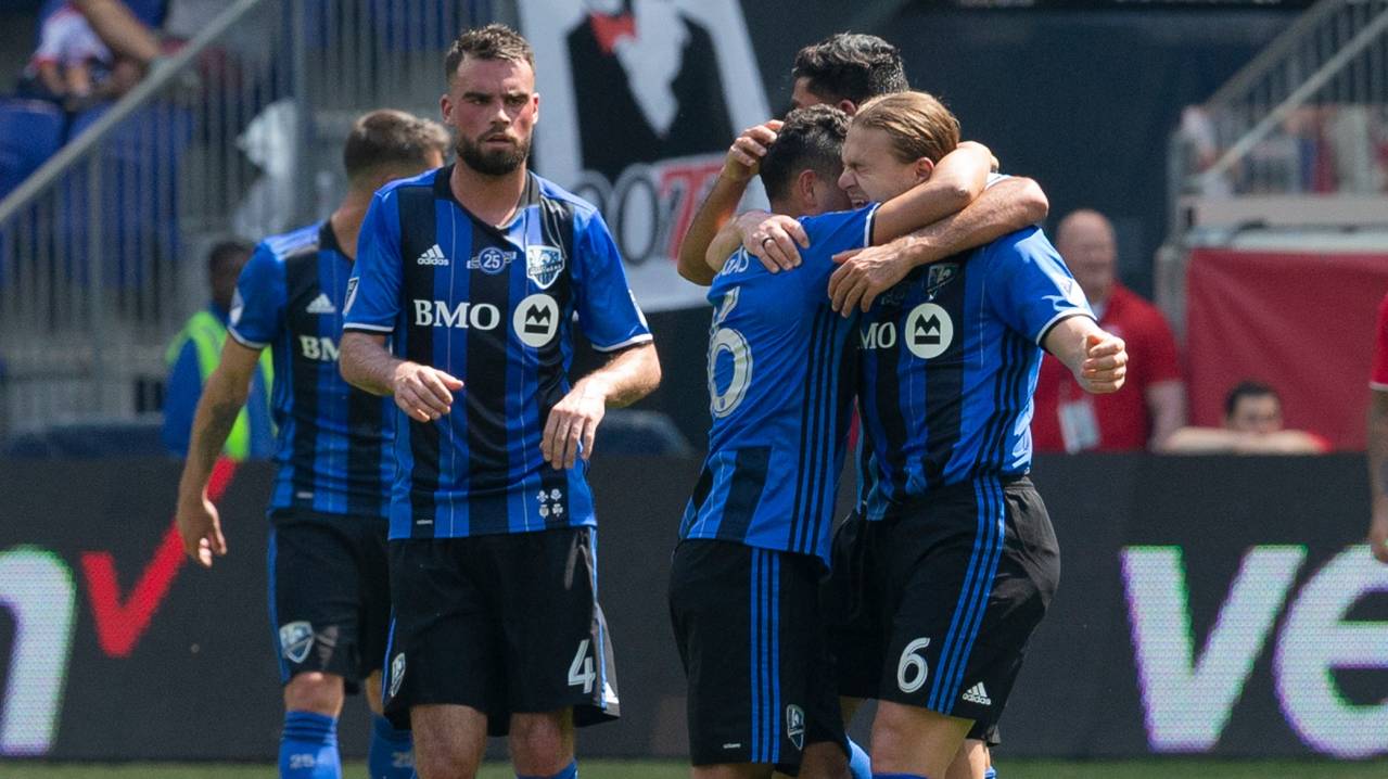 CF Montreal celebrate scoring a goal against New York Red Bulls