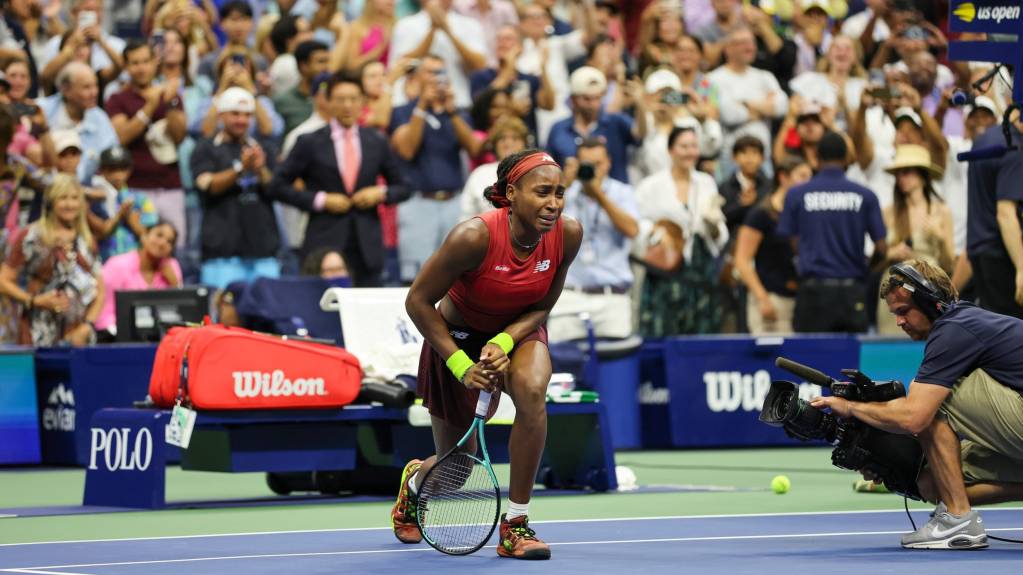 Coco Gauff celebrates after winning the women's US Open title