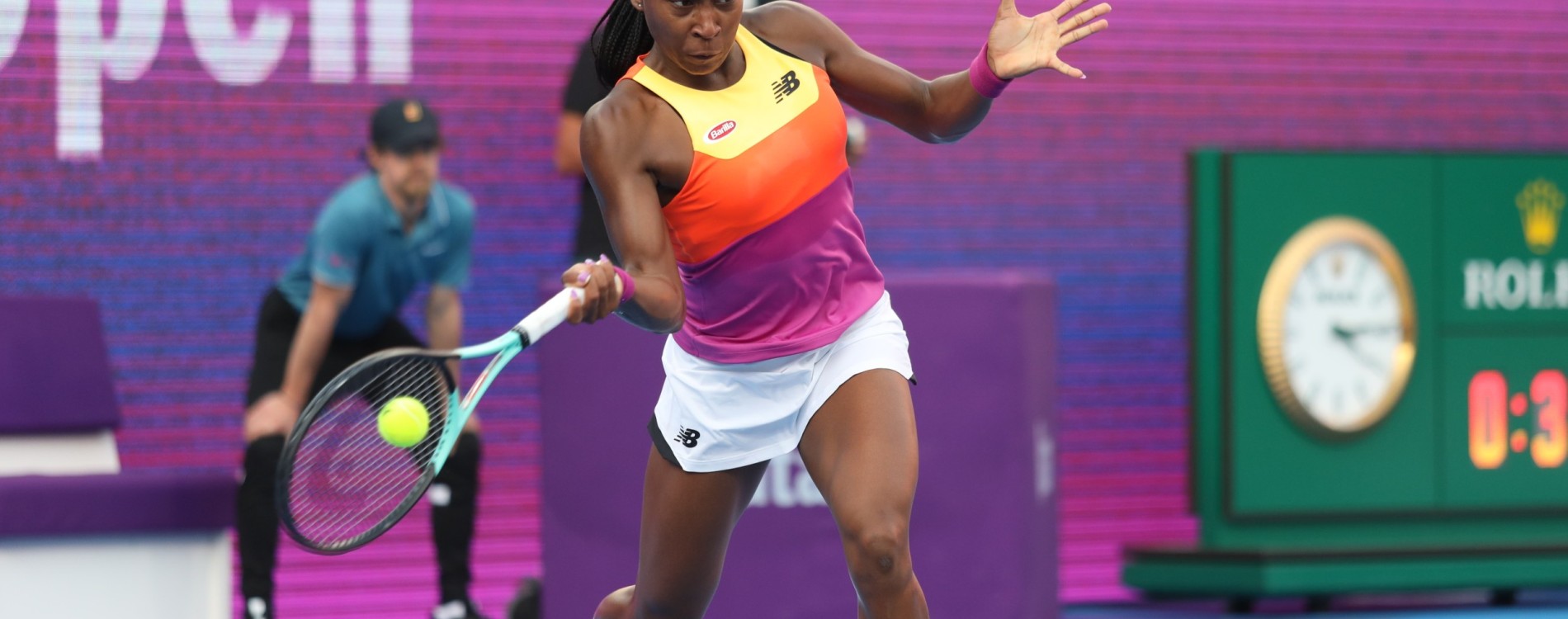 Coco Gauff competing at the Qatar TotalEnergies Open