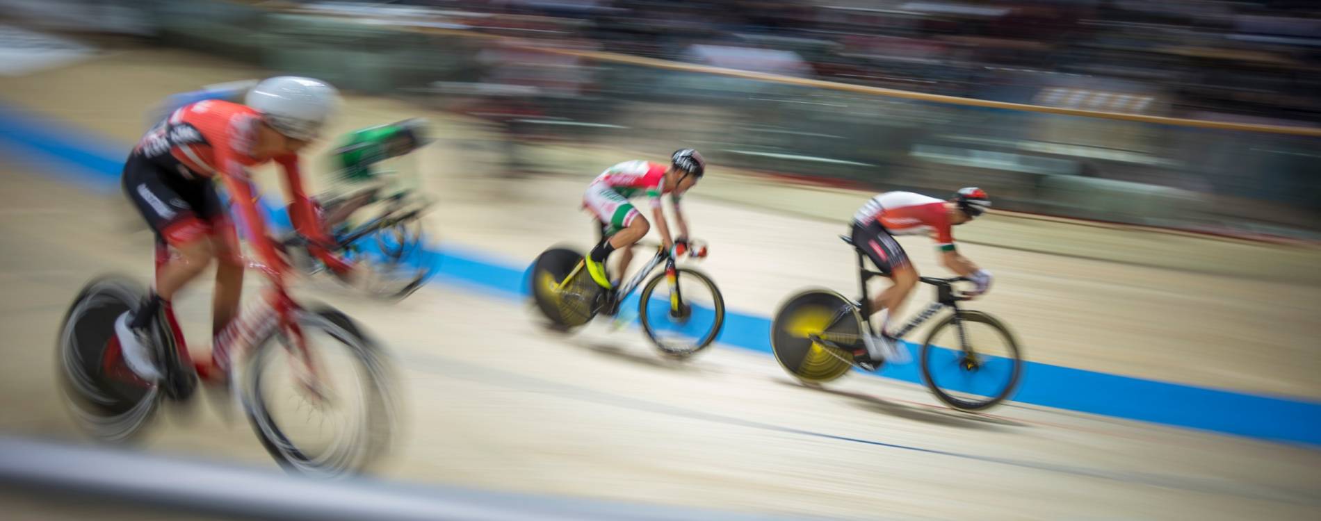 Cyclists in velodrome