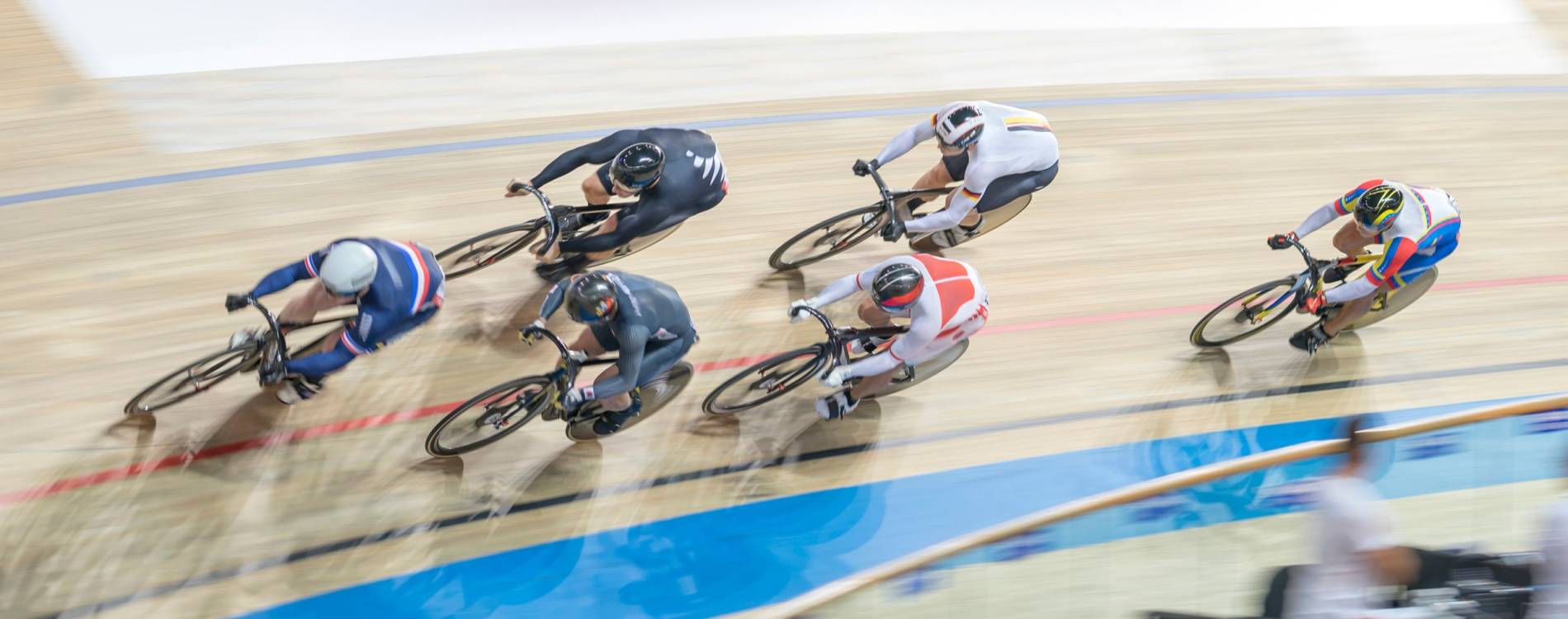 Cyclists in velodrome