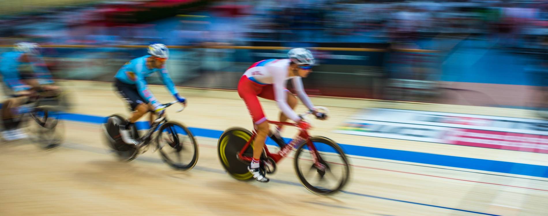 Cyclists in velodrome