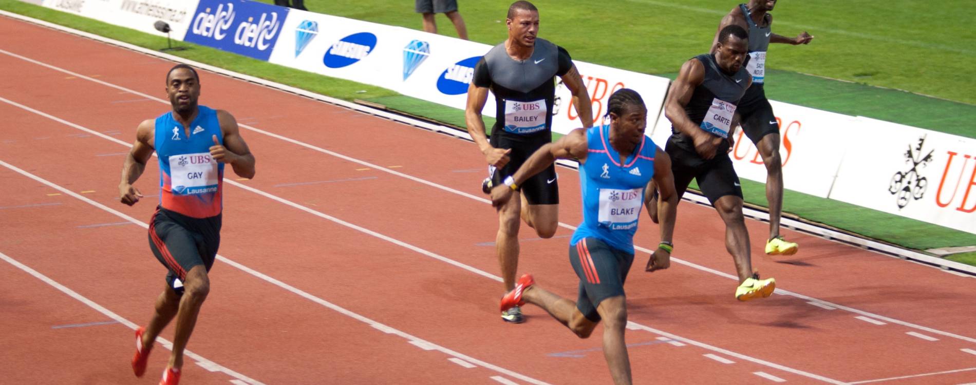 Diamond League sprinters cross the line