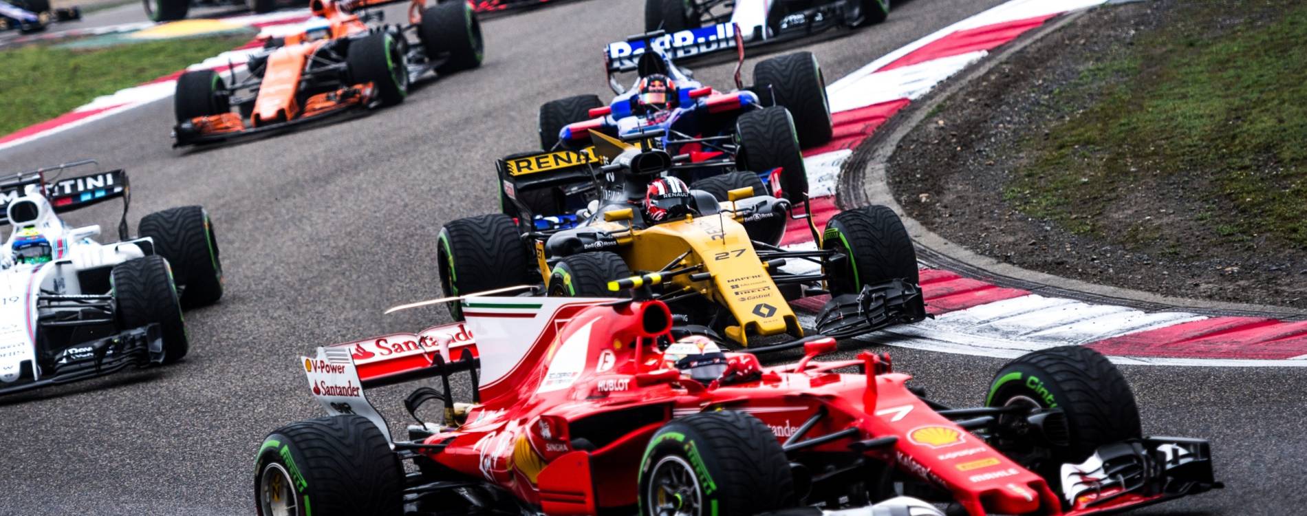Drivers take on a corner at the Chinese Grand Prix