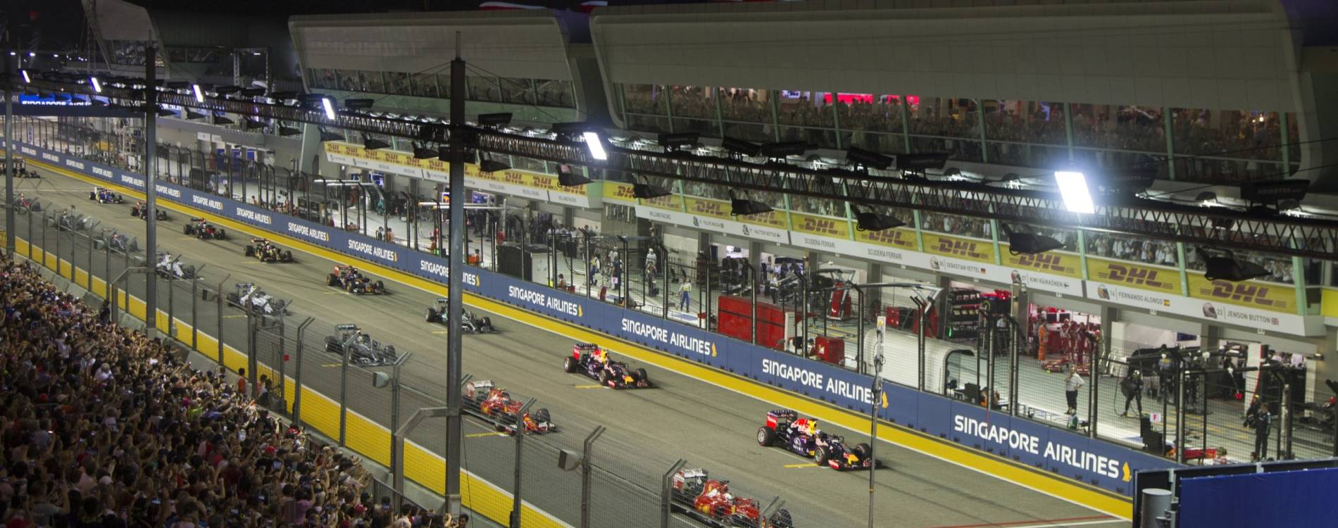 Drivers wait on the starting grid at the Singapore Grand Prix