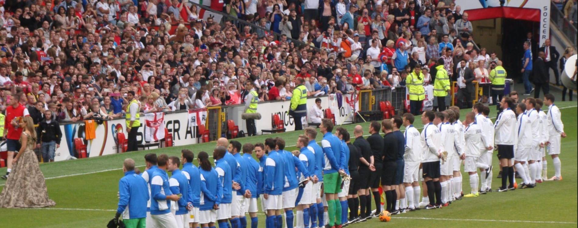England and World XI players line up at Soccer Aid