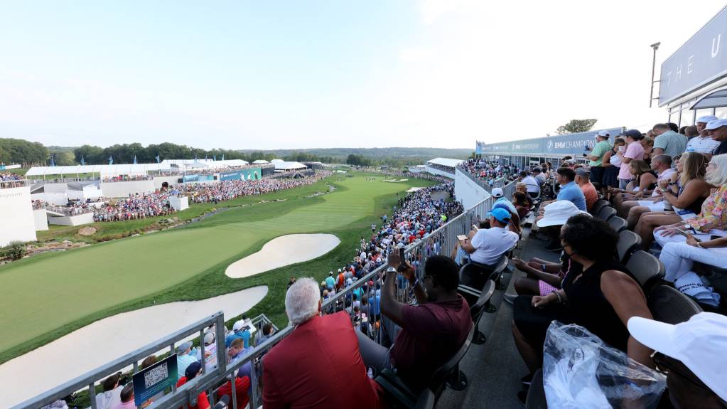 Fans watch from the grandstands at the BMW Championship