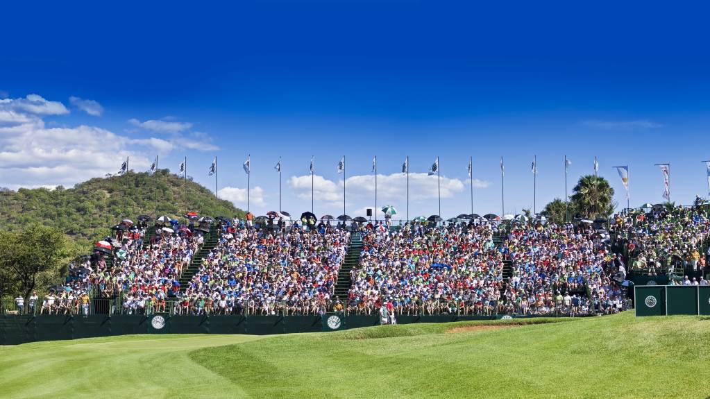 Fans watch on from a grandstand at the Nedbank Golf Challenge