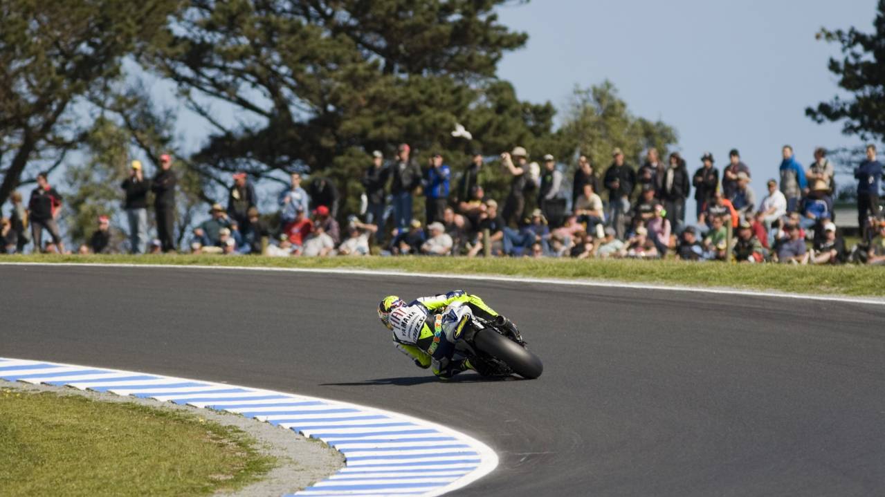 Fans watch Valentino Rossi compete at the Phillip Island Grand Prix Circuit