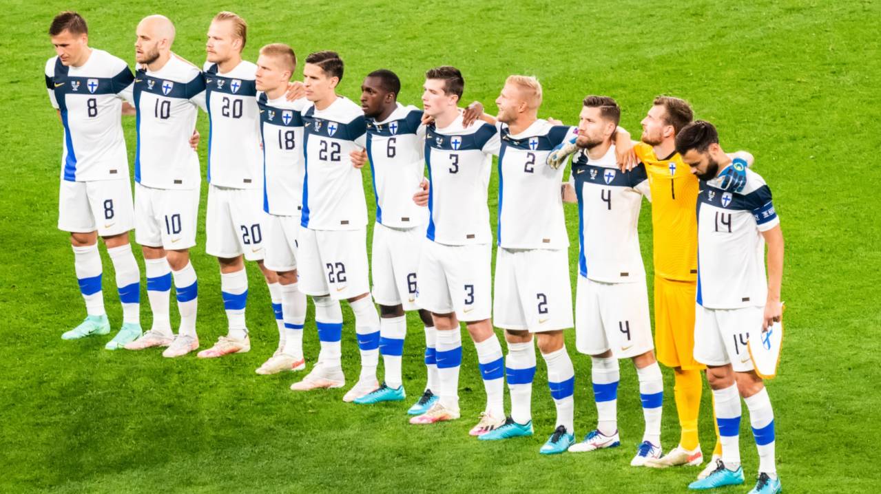 Finland line up before a match with Belgium