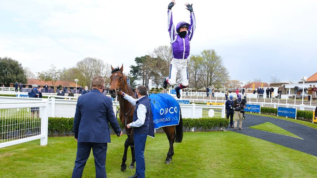 Frankie Dettori winning the 1000 Guineas in 2021 on Mother Earth