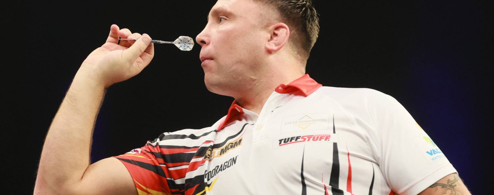 Gerwyn Price competes at a Premier League round in the Uber Arena Berlin:
