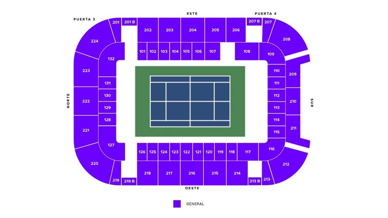 Grandstand Caliente seating map Guadalajara Open Akron 2024