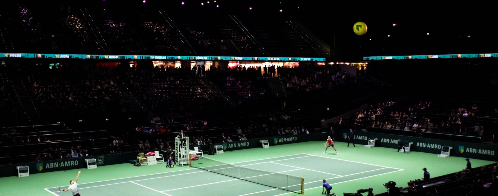 Grigor Dimitrov and Gilles Muller in action at the ABN AMRO Open
