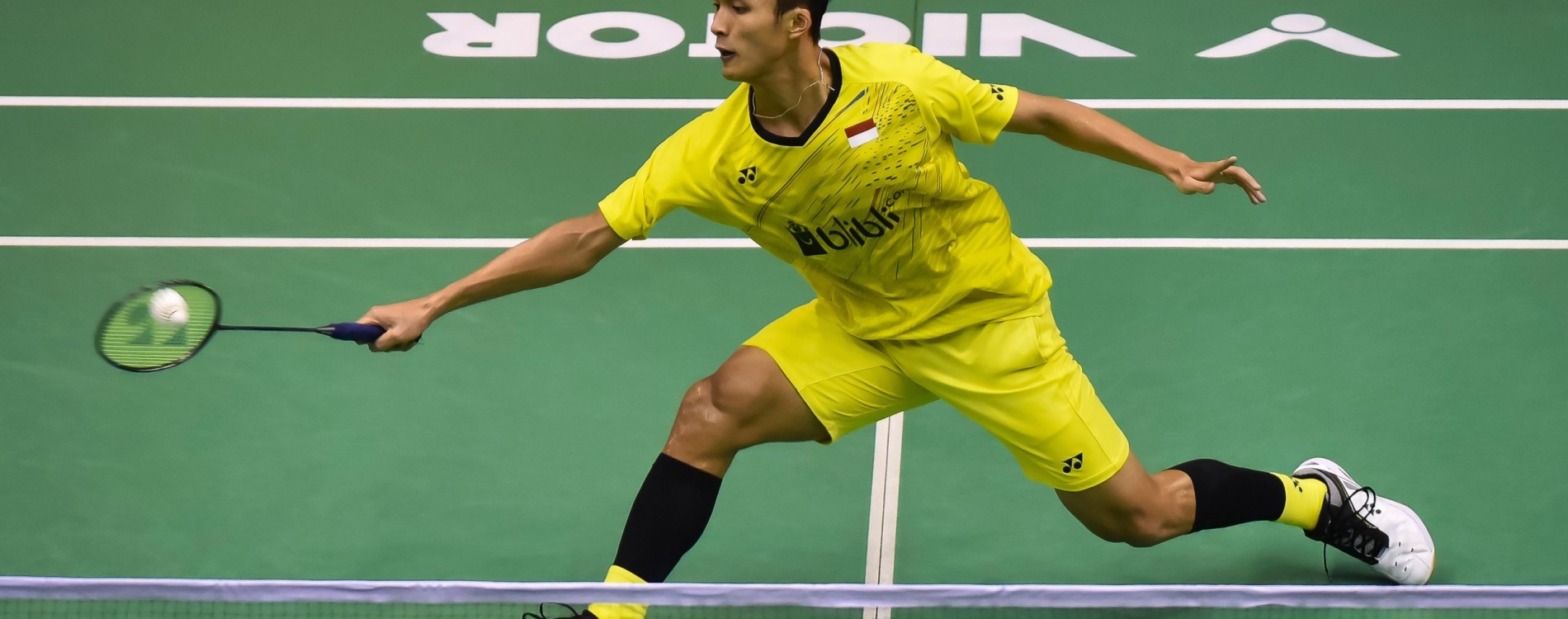 Jonatan Christie competing during a men's singles match at the Malaysia Open