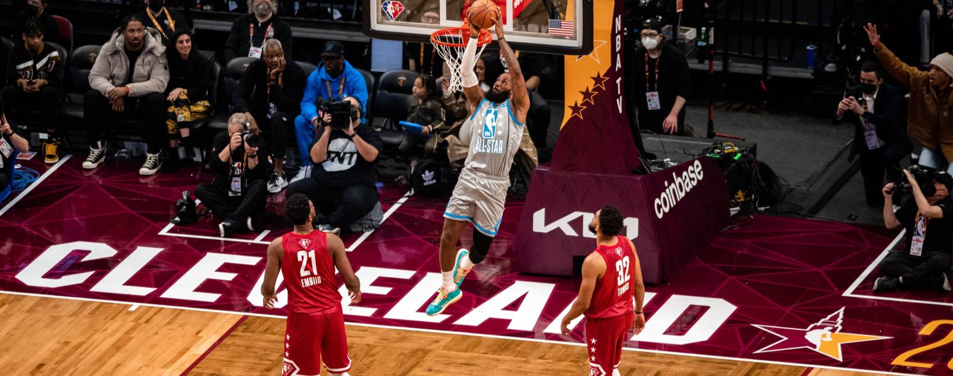 LeBron James dunks at the NBA All-Star Game