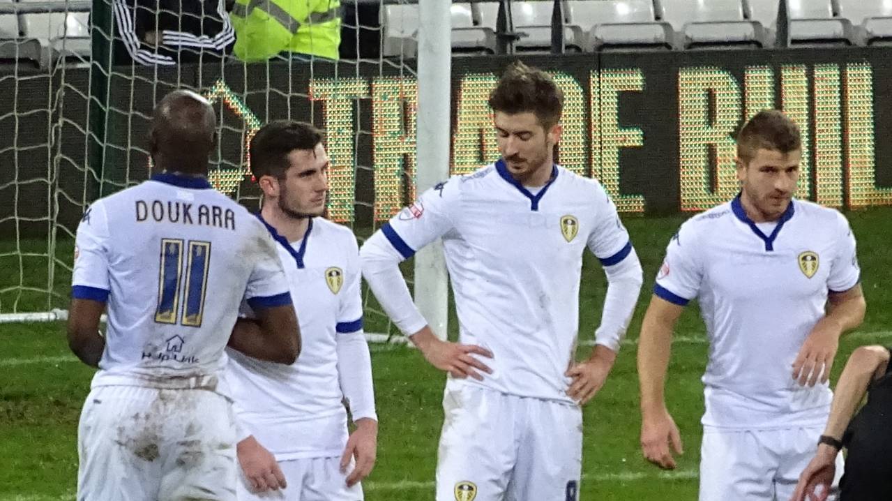 Leeds United defend a free-kick
