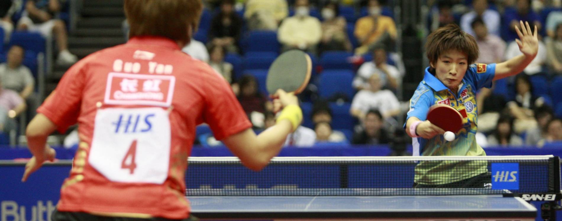 Liu Shiwen returns a shot at the World Table Tennis Championships