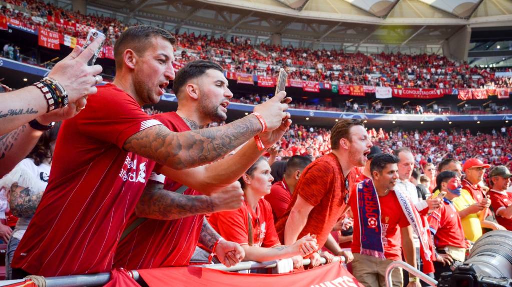 Liverpool fans snap photos in the Champions League final