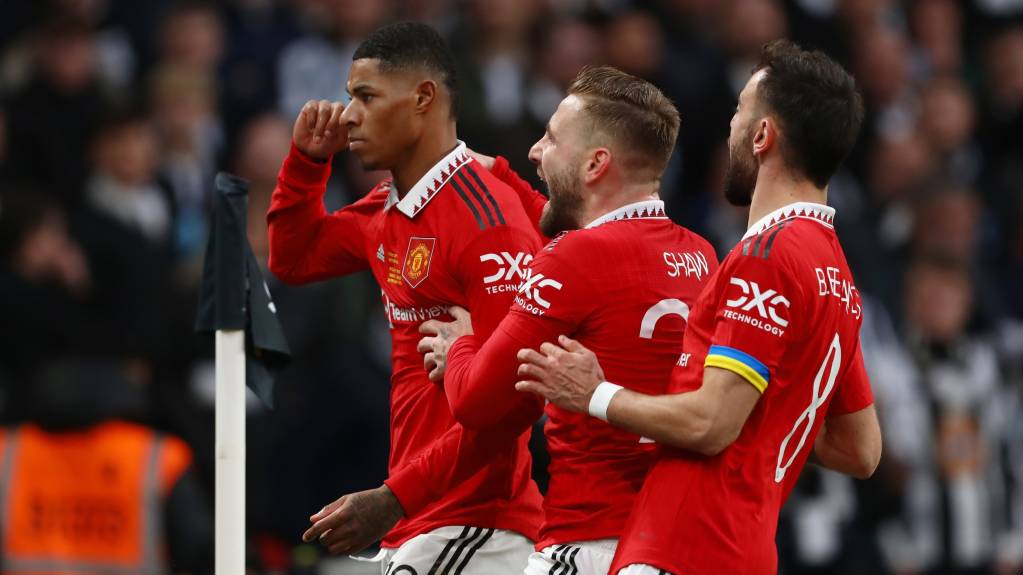 Marcus Rashford celebrates a goal for Manchester United