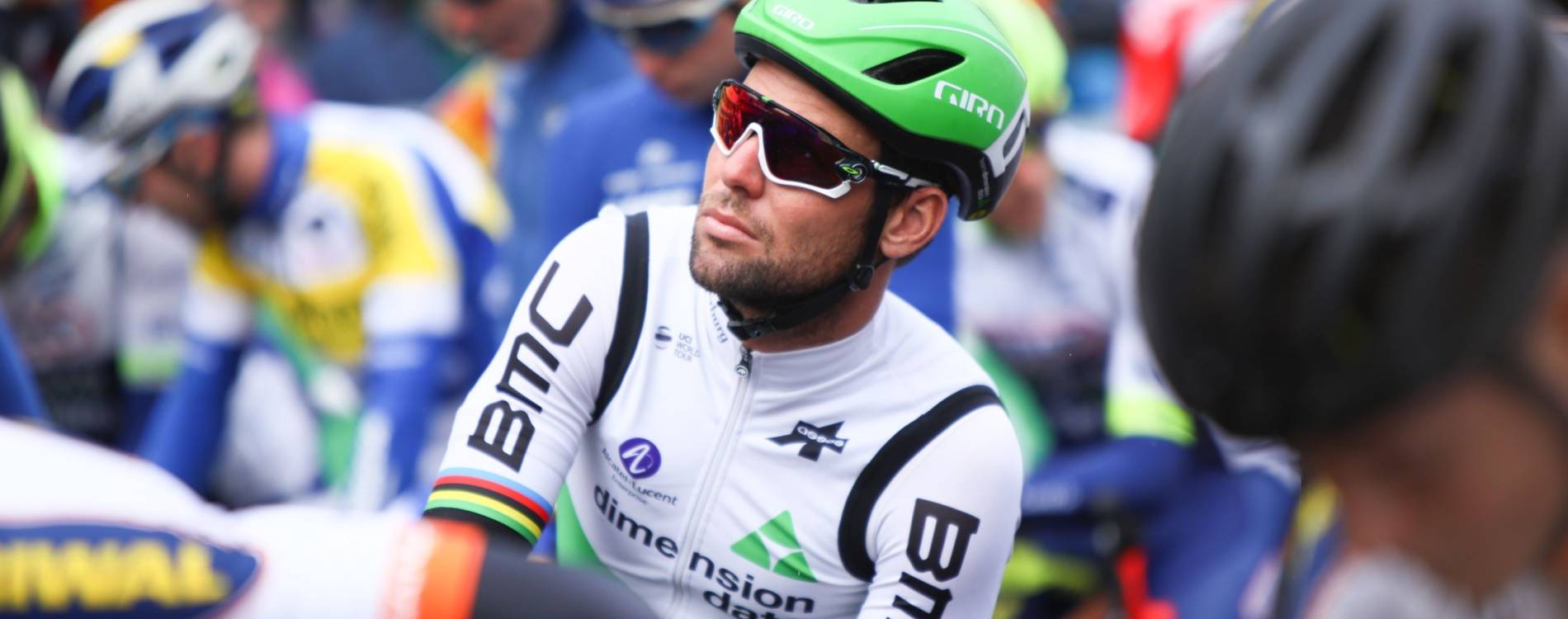 Mark Cavendish waits at the start line